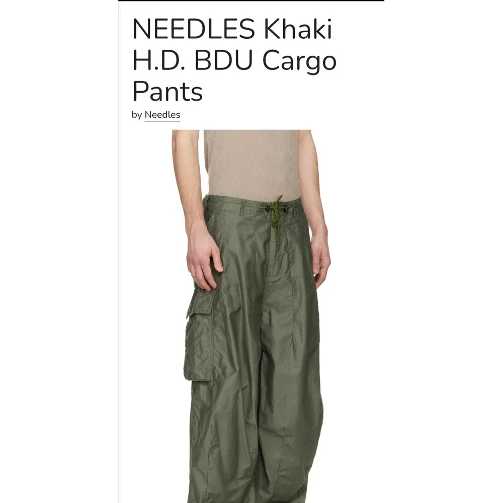 Needles Men's Khaki Cotton H.D. Pant BDU Cargo Relaxed Wide Leg Trousers Large